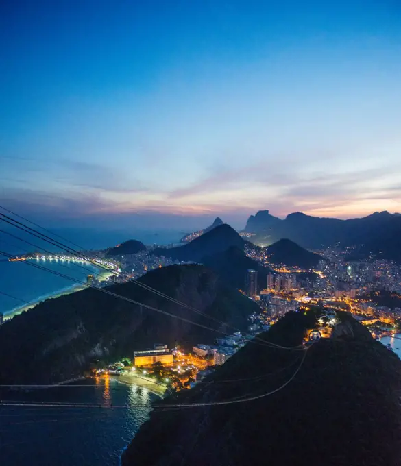 View of Rio de Janeiro at night from Sugarloaf mountain, Brazil