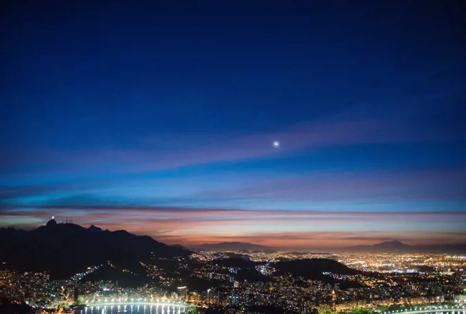 View of Rio de Janeiro at night from Sugarloaf mountain, Brazil