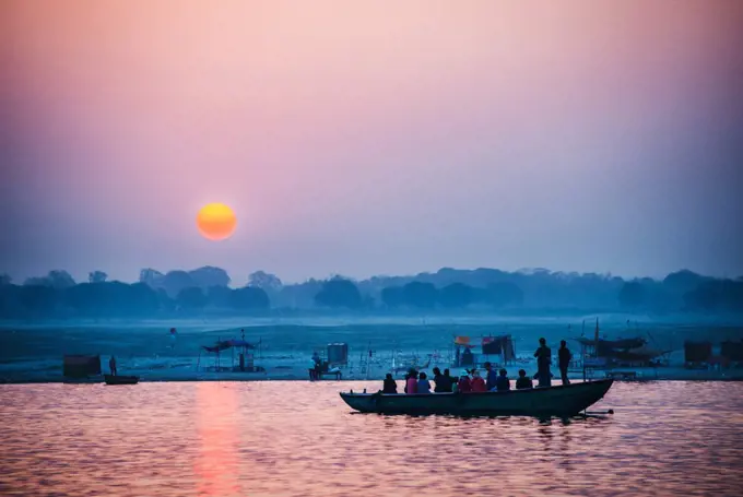 The Ganges River at sunset, Varanasi, India