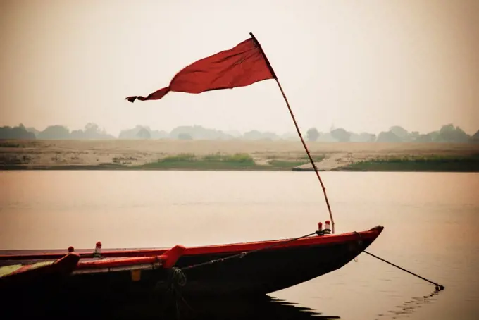 Wooden Boat in the Ganges River, Varanasi, India