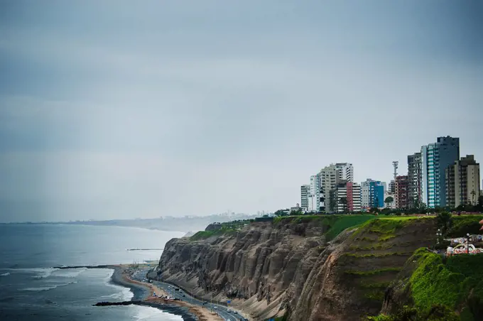 Pacific coastline of Miraflores in Lima, Peru, South America