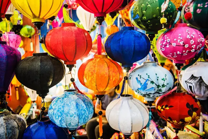 Colorful paper lamps, Vietnam, Southeast Asia