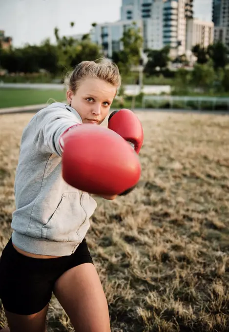 young woman boxing