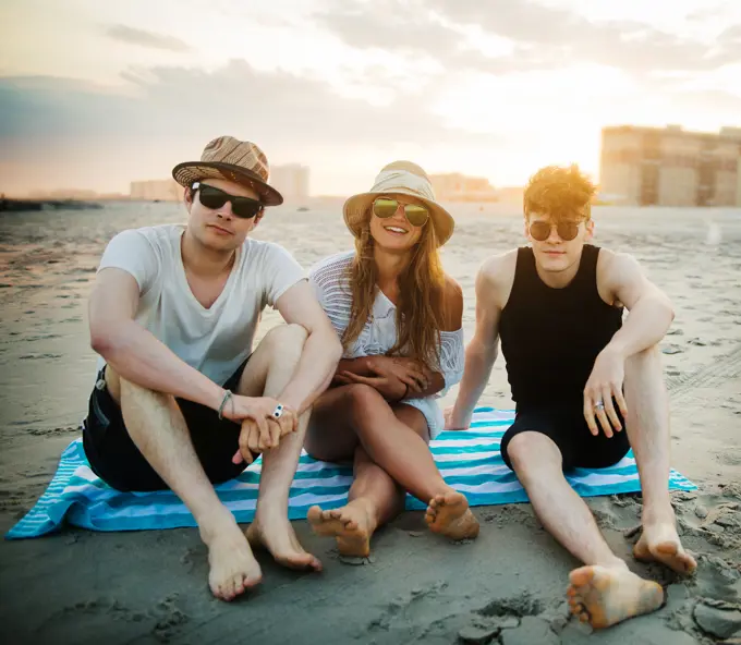 group of friends on the beach