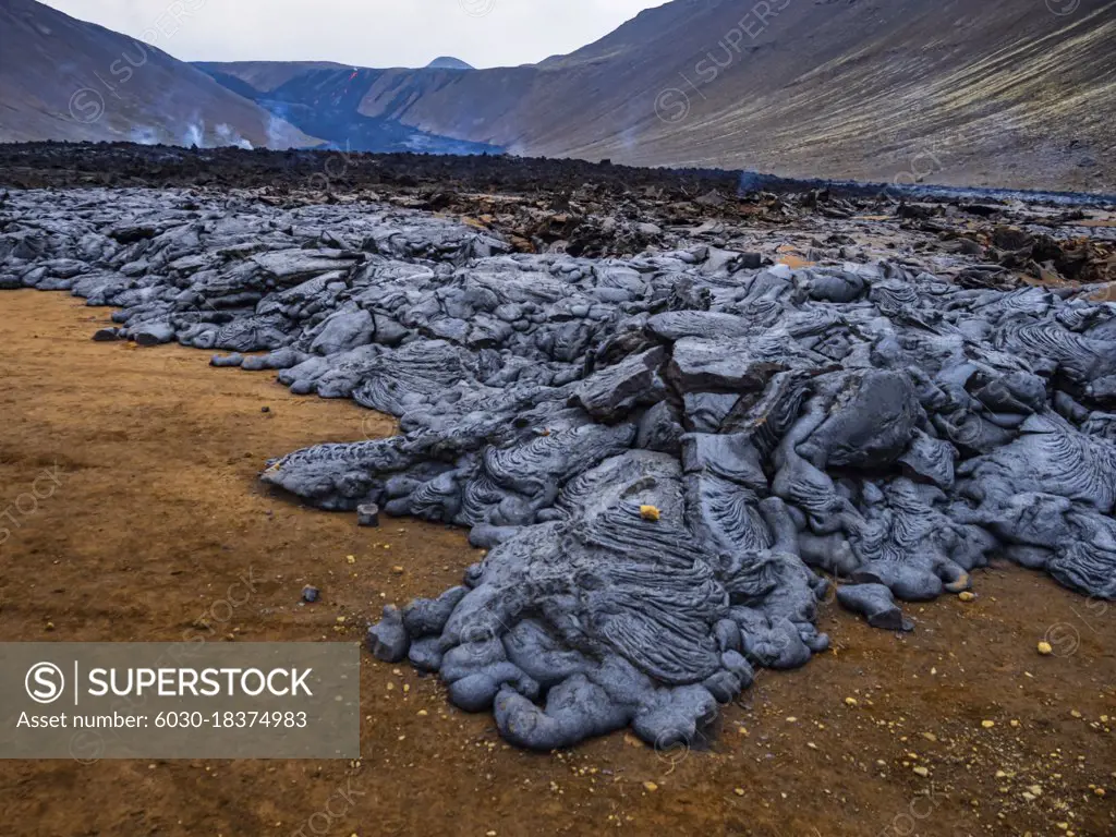 Abstract patterns in pahoehoe lava from Fagradalsfjall Volcano, Iceland