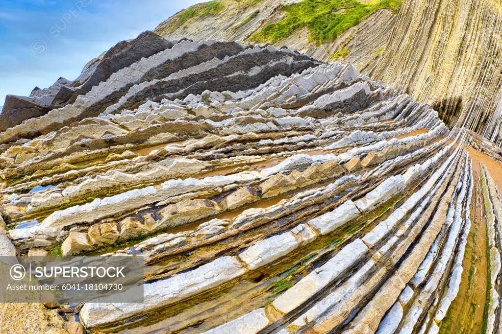 Steeply-tilted Layers of Flysch, Flysch Cliffs, Basque Coast UNESCO Global Geopark, European Geopark Network, Zumaia, Guipúzcoa, Basque Country, Spain, Europe