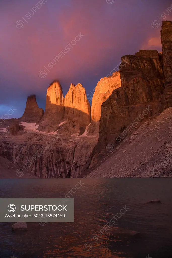 Torres del paine mountain range in the morning, patagonia, Chile.