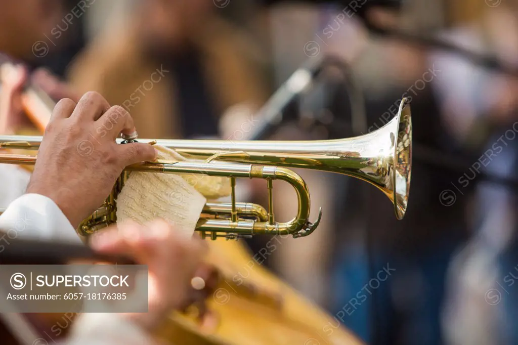 Trumpet performance at the concert day close up