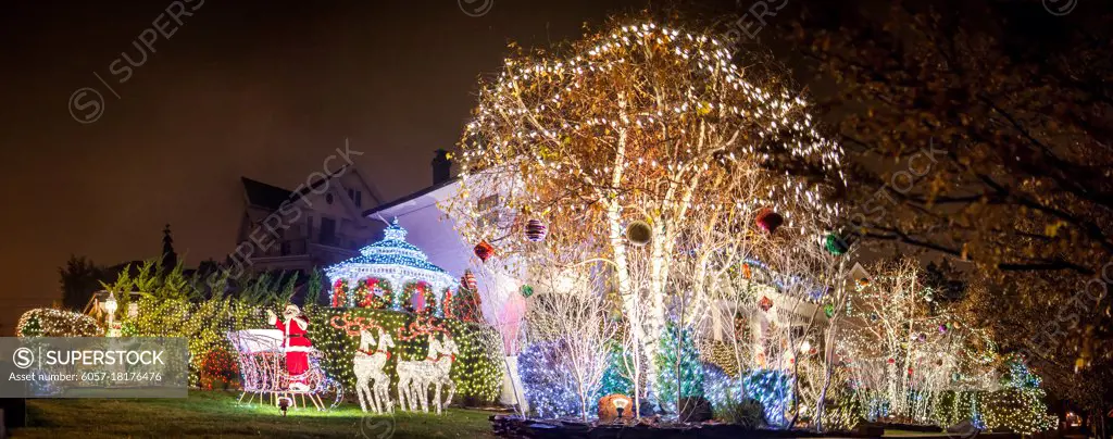 Christmas themes and toys at night outside