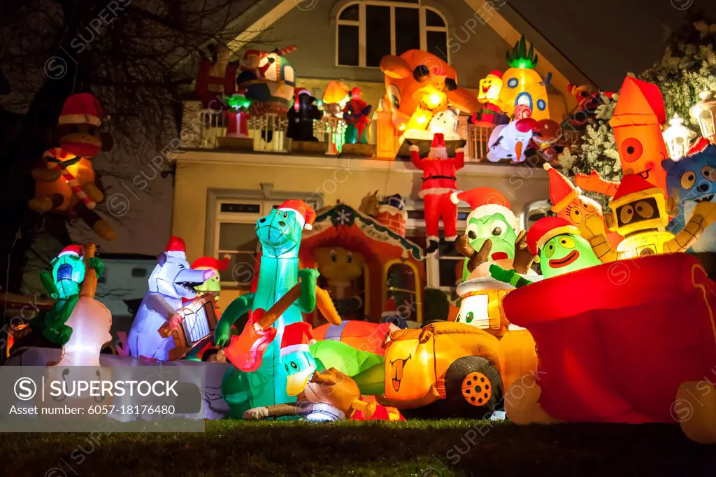 Christmas themes and toys at night outside