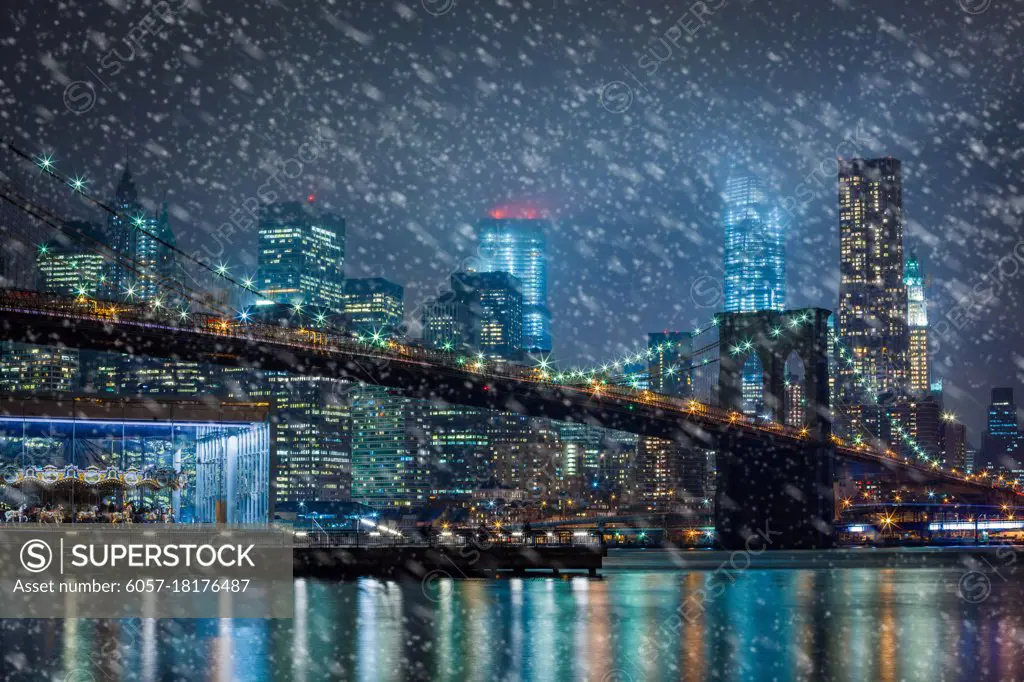 Snow falling down in New York City