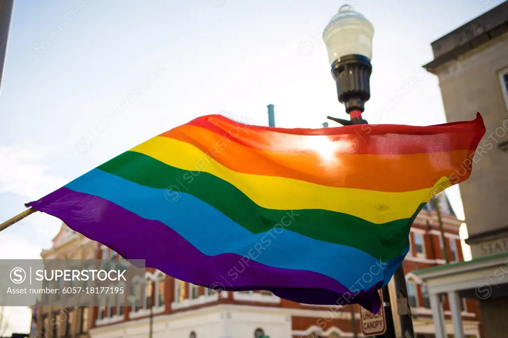 LGBT pride rainbow flag outside in the sun