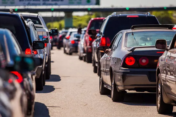 Traffic jam on highway day with cars