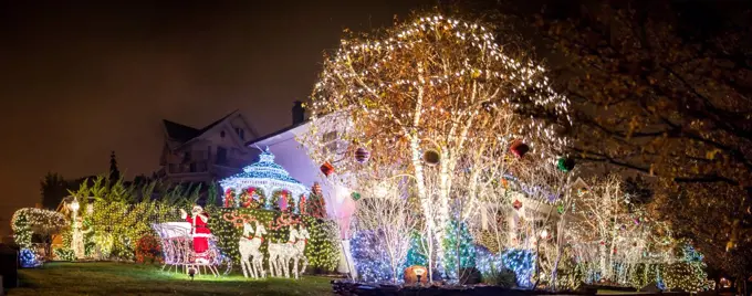 Christmas themes and toys at night outside