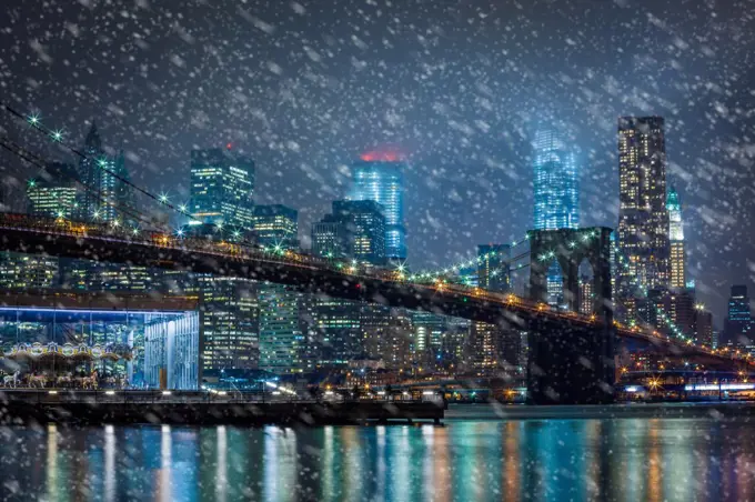 Snow falling down in New York City