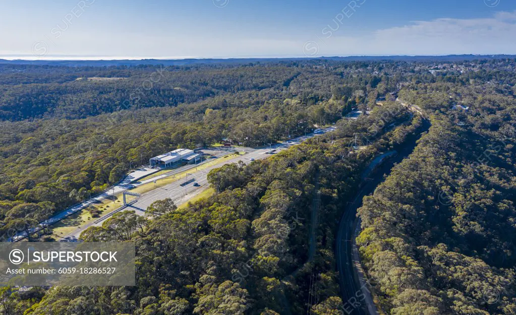 Aerial view of the heavy vehicle weigh station at Mount Victoria in The Blue Mountains in New South Wales in Australia