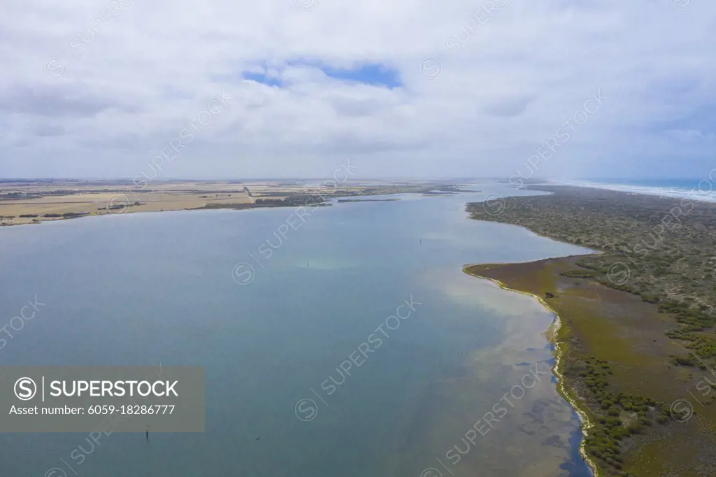 Aerial view of the estuary at Goolwa in South Australia