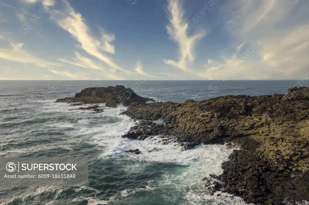 Drone aerial photograph of Blow Hole Point in Kiama on the south coast of New South Wales in Australia