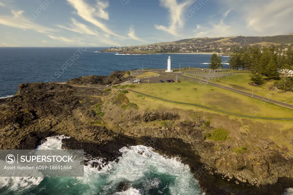 Drone aerial photograph of the Lighthouse in Kiama on the south coast of New South Wales in Australia