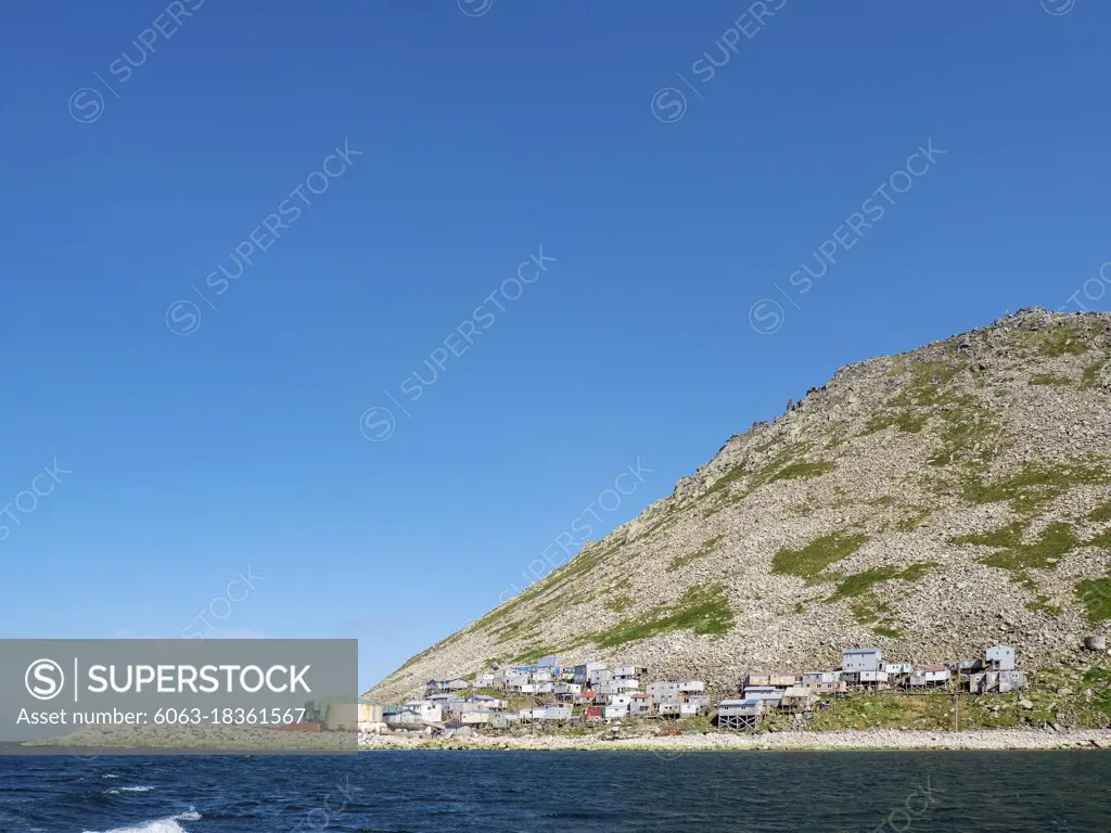 The Inupiat native Diomede City on Little Diomede Island, Alaska, USA.