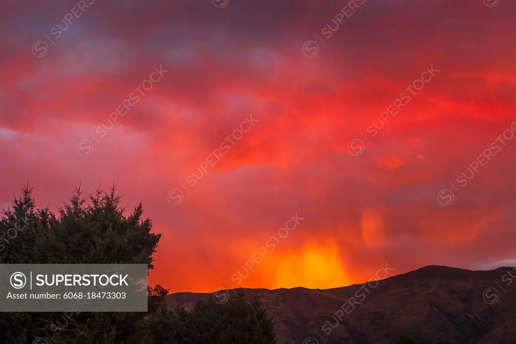 Fiery sunset at Wanaka in New Zealand