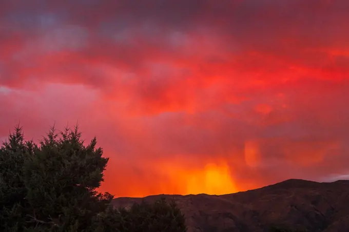 Fiery sunset at Wanaka in New Zealand