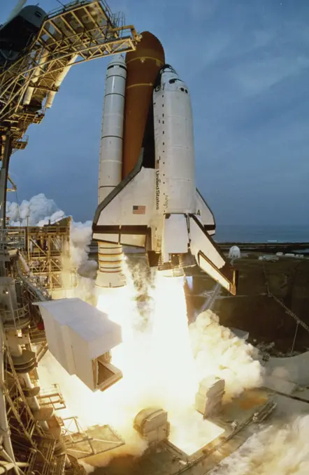 Space shuttle launching from a space station, Kennedy Space Center, Cape Canaveral, Florida, USA