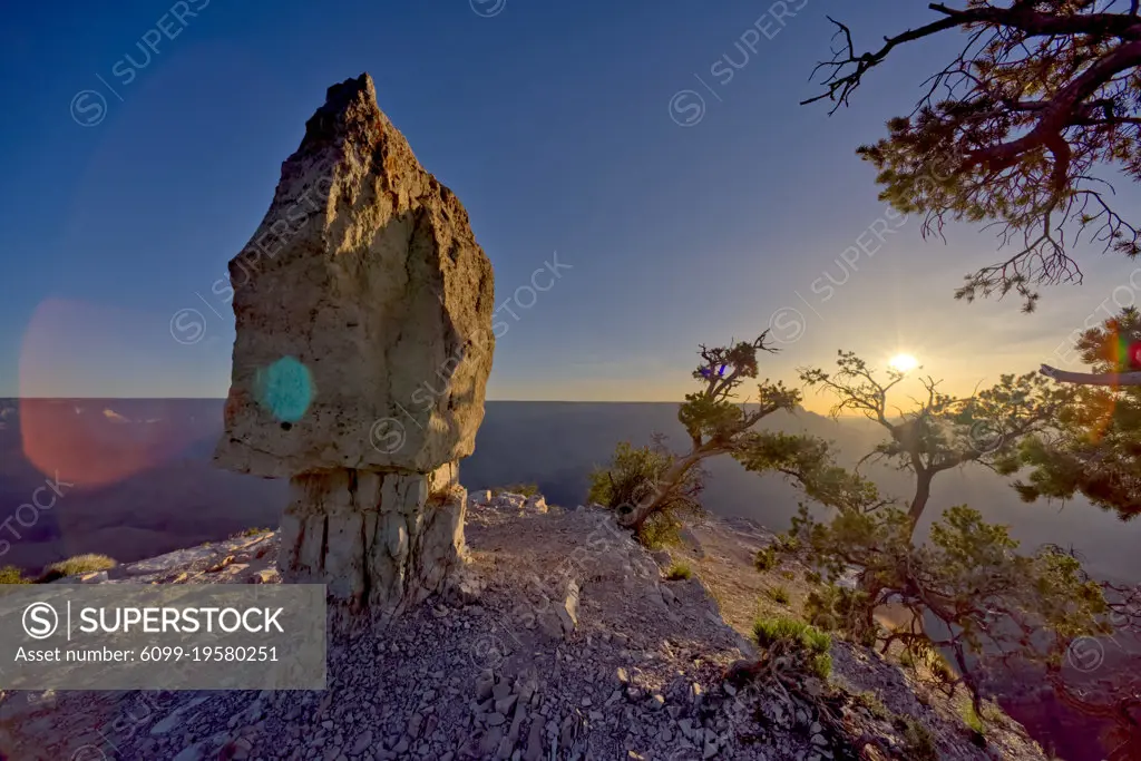 The famous Mushroom Rock at Shoshone Point in Grand Canyon National Park Arizona at sunrise.