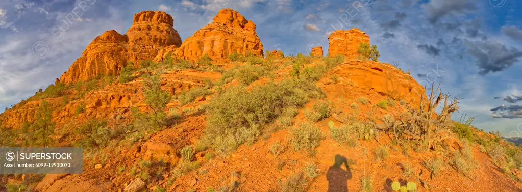 The west side of Cockscomb Butte in Sedona Arizona viewed from the Ground Control Trail near sundown.