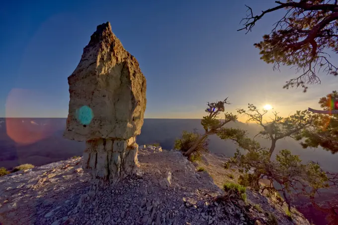 The famous Mushroom Rock at Shoshone Point in Grand Canyon National Park Arizona at sunrise.