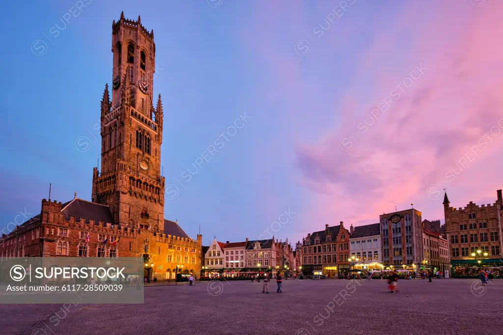 Belfry Tower Famous Tourist Destination And Grote Markt Square In