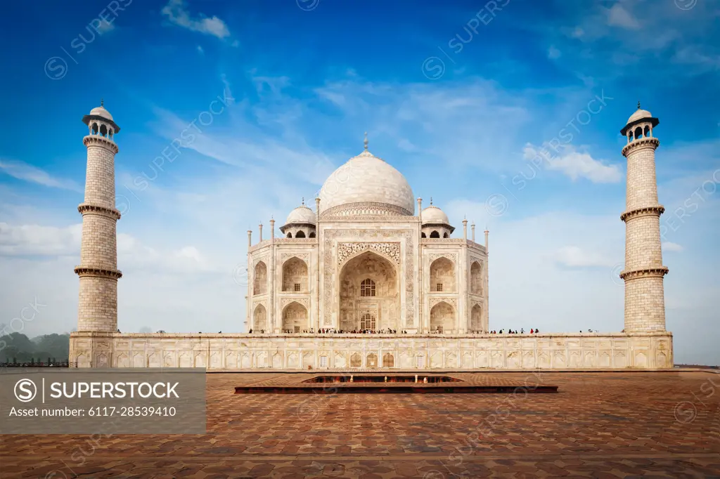 Taj Mahal. Indian Symbol and famous tourist destination - India travel background. Agra, India