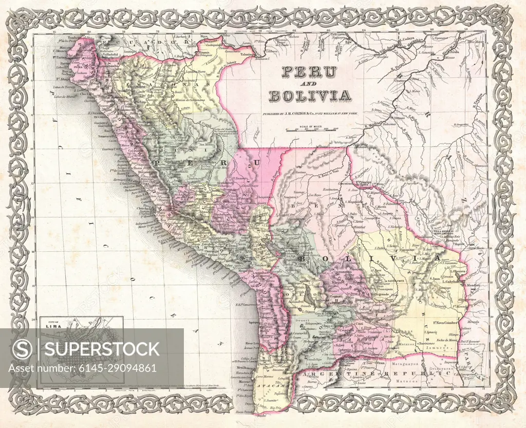 1855 Colton Map of Peru and Bolivia