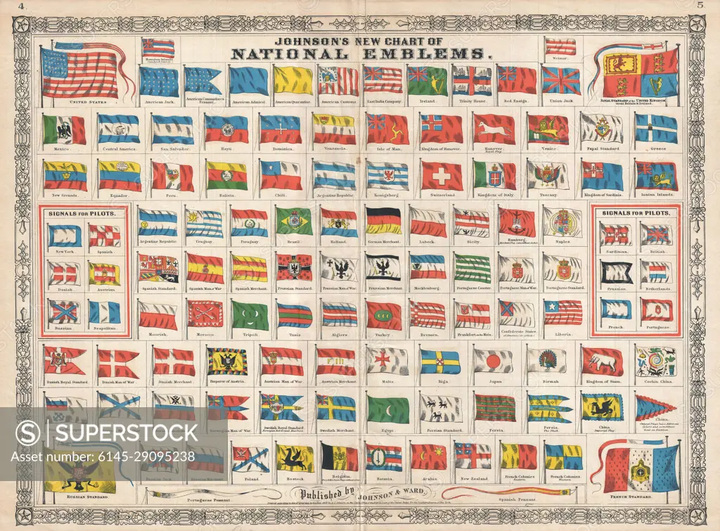 1864 Johnson Chart of the Flags and National Emblems of the World