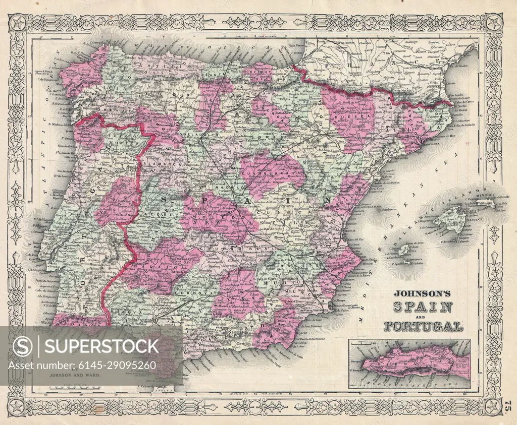 1864 Johnson Map of Spain and Portugal