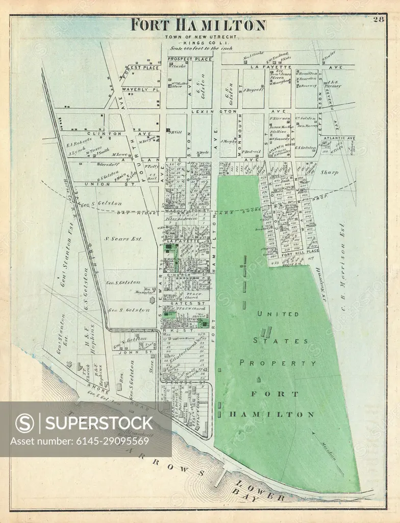 1873 Beers Map of Fort Hamilton, Brooklyn, New York City