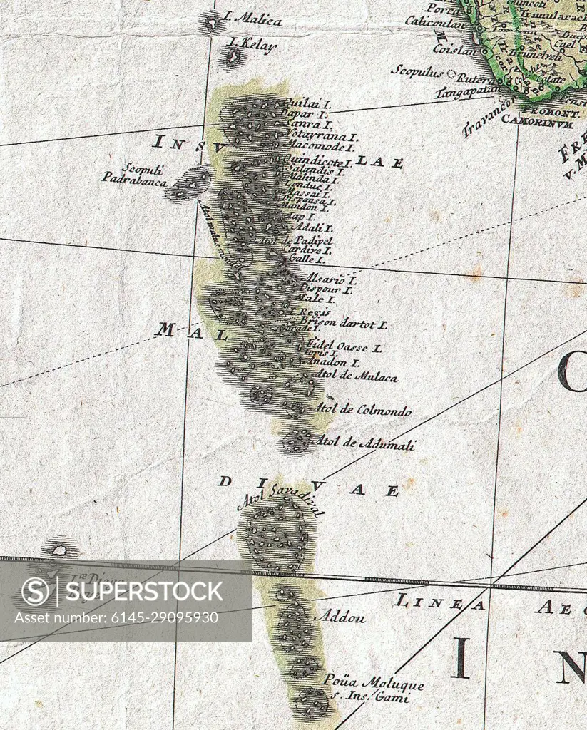 Map of the Maldives in 1748, from- Homann Heirs Map of India and Southeast Asia