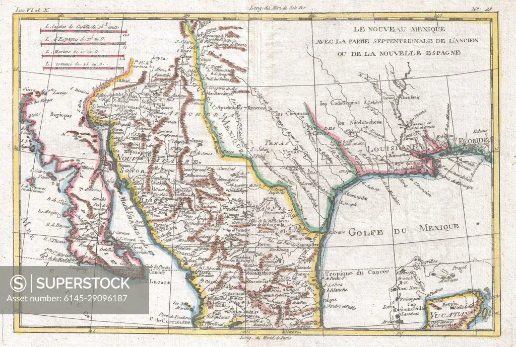 1780 Raynal and Bonne Map of Mexico and Texas