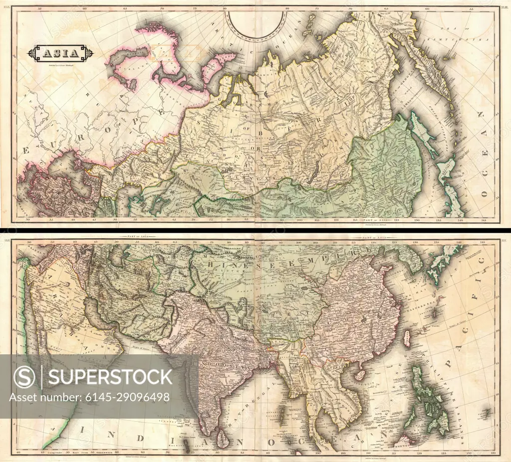 1820 Lizars Wall Map of Asia (in two panels)