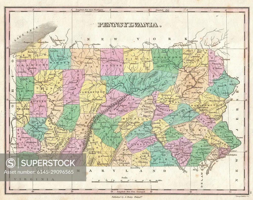 1827 Finley Map of Pennsylvania - SuperStock