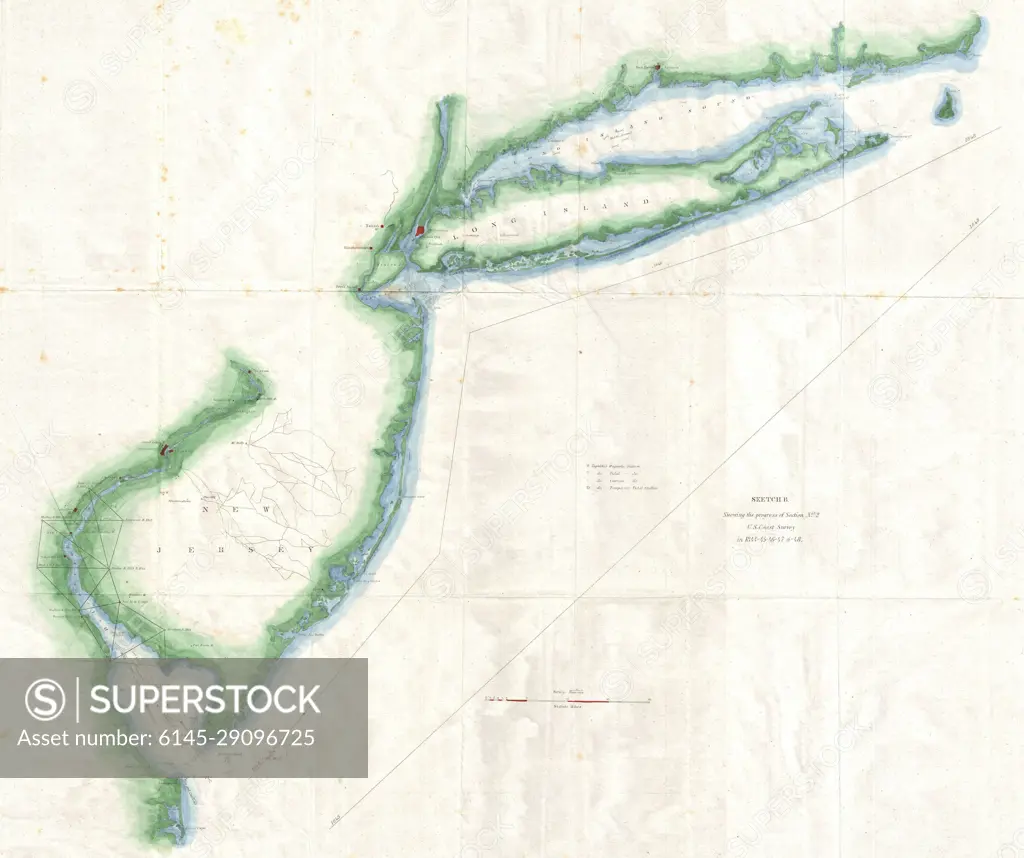 1848 U.S. Coast Survey Map of New Jersey and Long Island