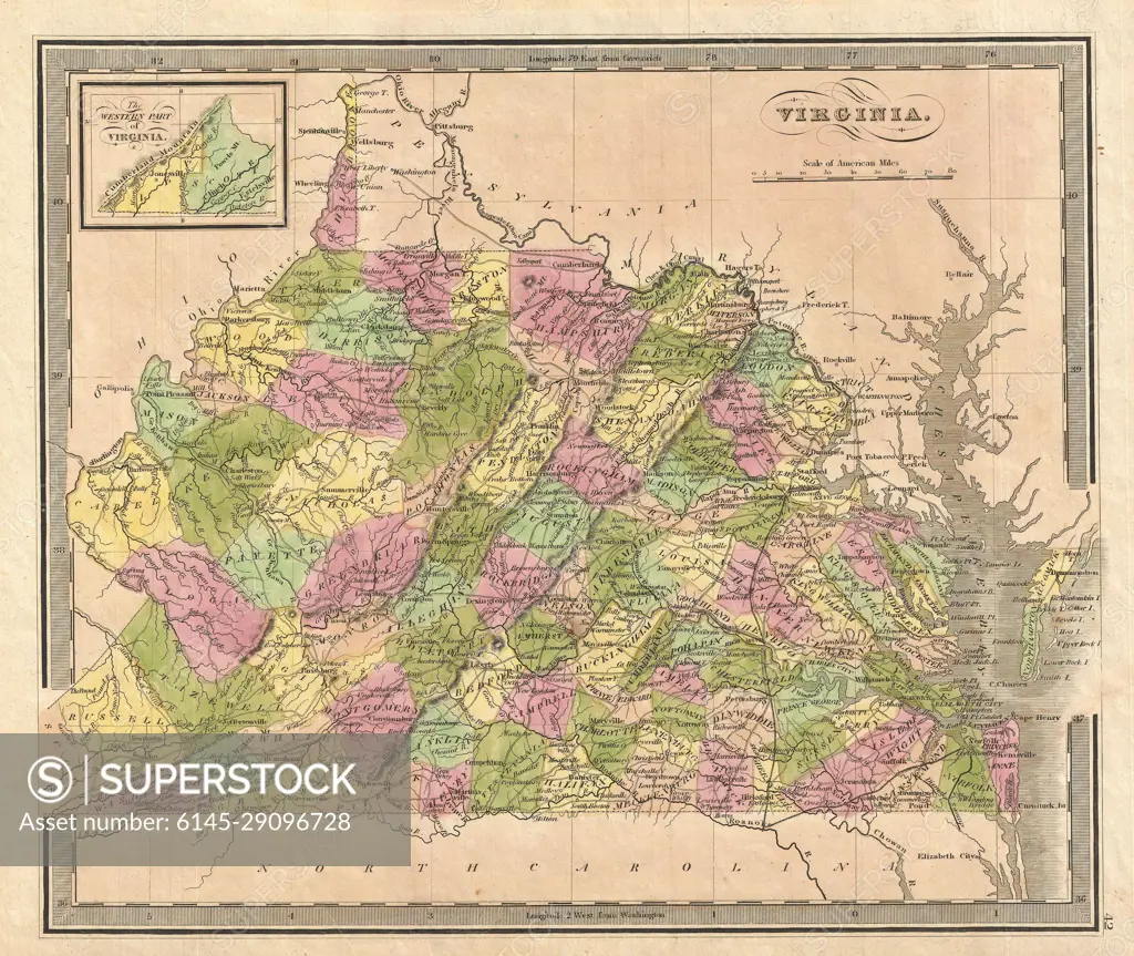 1848 Greenleaf Map of Virginia