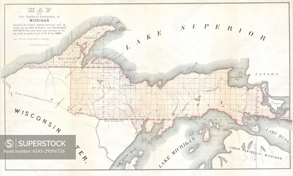 1849 Land Survey Map of Michigan Upper Peninsula