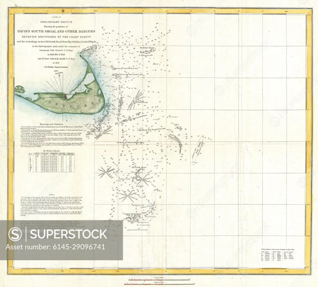 1849 U.S. Coast Survey Map of Nantucket and the Davis Shoals