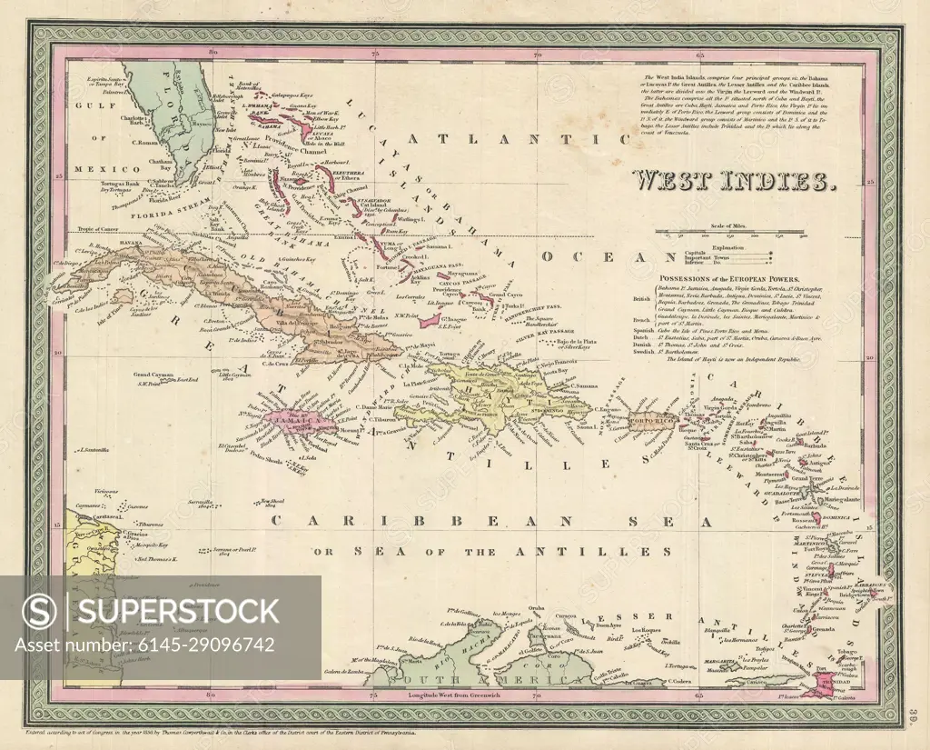 1850 Cowperthwait Map of Cuba and West Indies