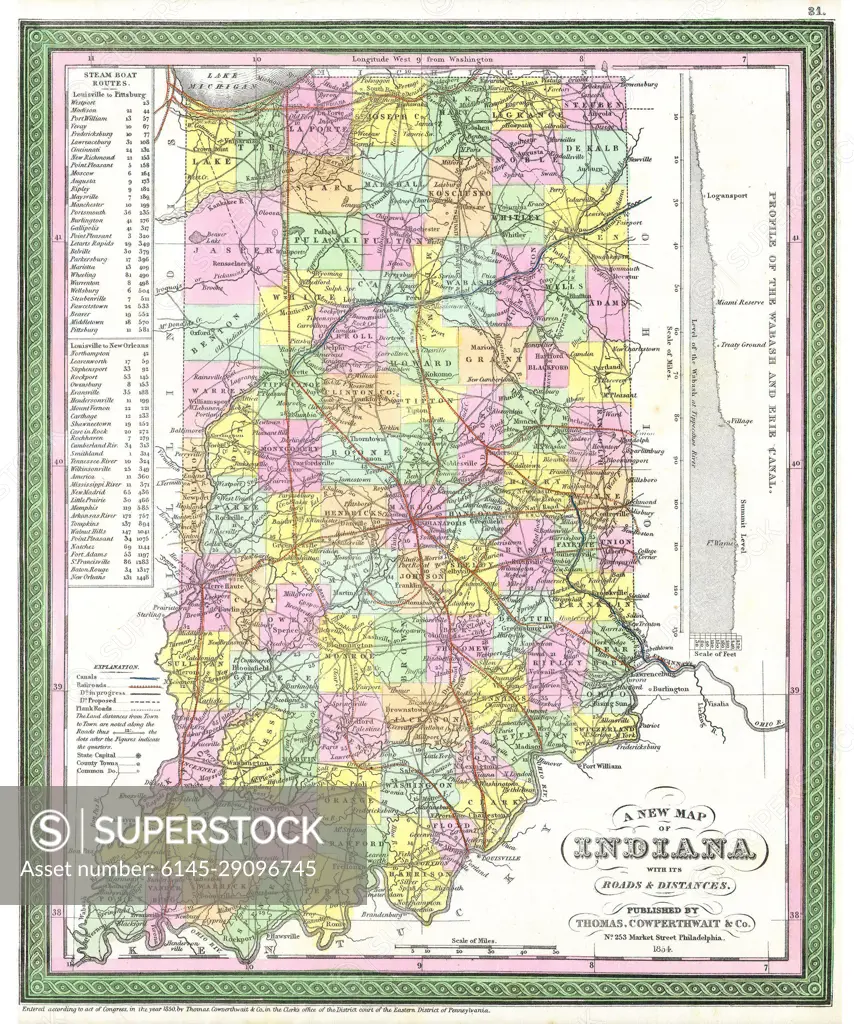 1850 Cowperthwait - Mitchell Map of Indiana