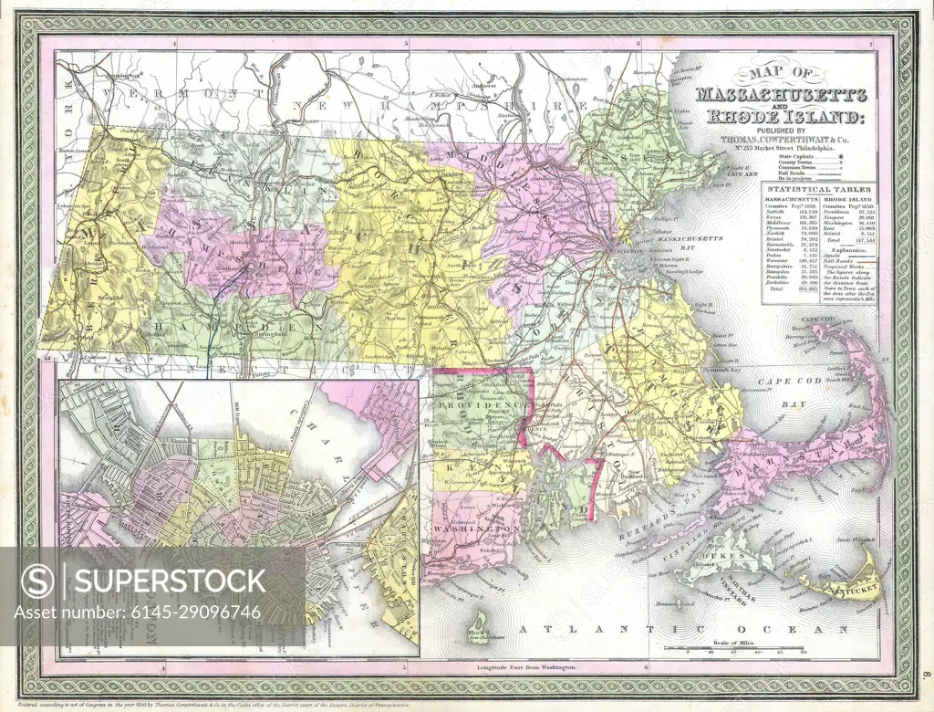 1850 Cowperthwait - Mitchell Map of Massachusetts and Rhode Island