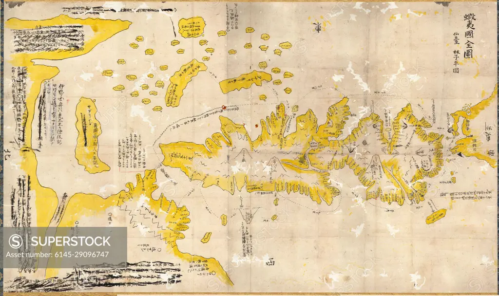 1850 Hand Drawn Japaese Map of Hokkaido, Japan