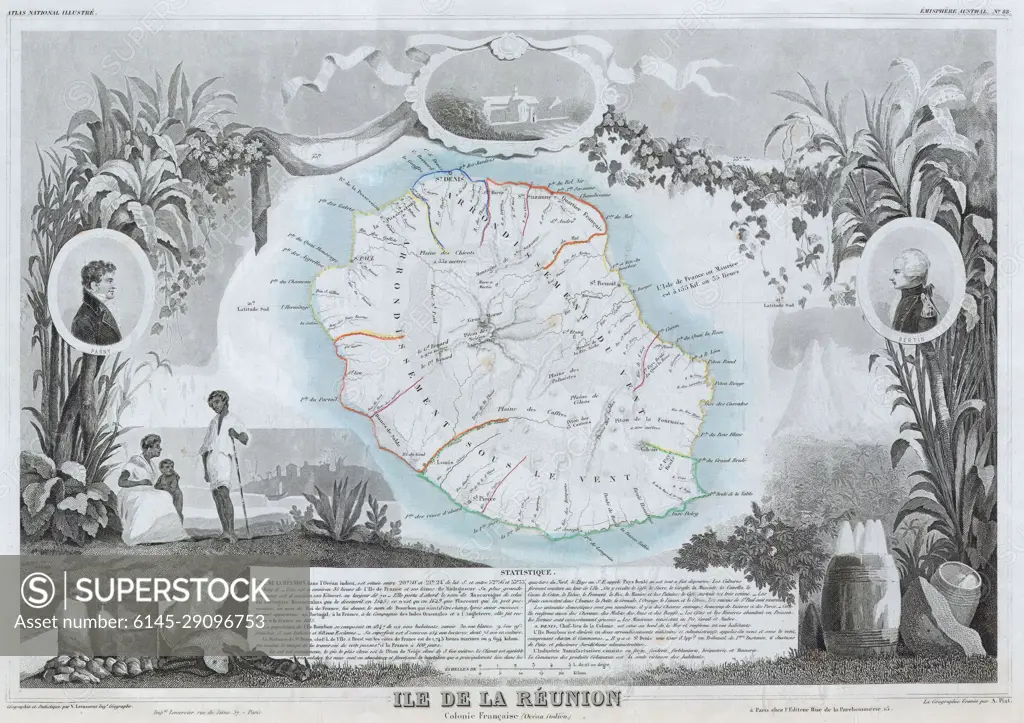 1850 Levasseur Map of Ile de La Reunion