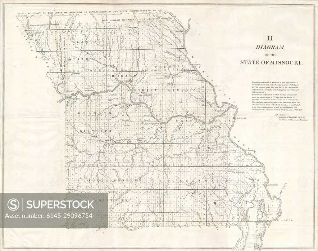 1850 Land Survey Map of Missouri